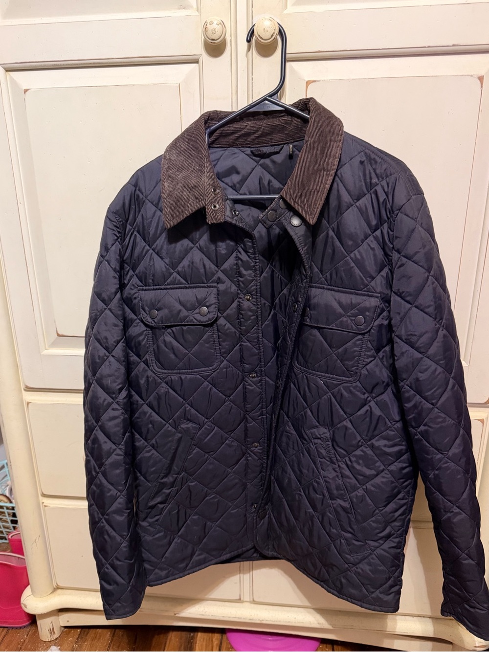 Men's Barbour Quilted Navy Jacket with Corduroy Collar